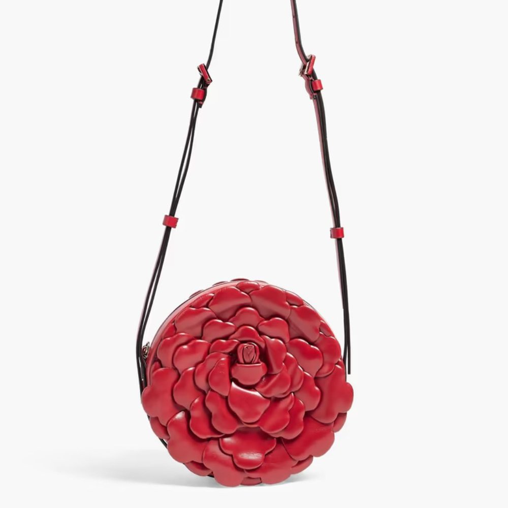 New VALENTINO GARAVANI Rose Floral Leather Shoulder Bag